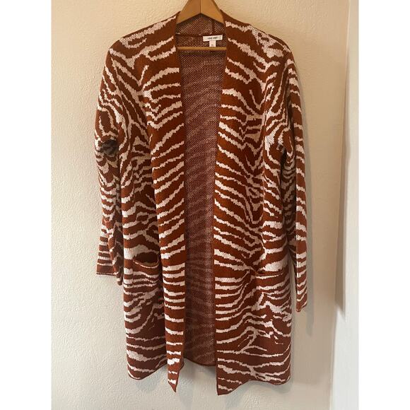Women's Nine West Zebra Brown White Print Winter Fall Cardigan Sweater Size XL - Picture 1 of 6